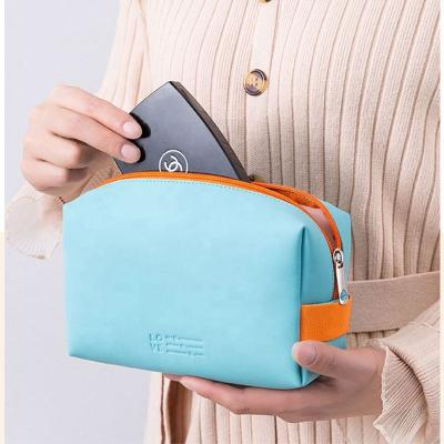 China 2021 Cheap Premium Quality PU Cosmetic Bag Waterproof For Women Girls Travel Pouch With Hand Strap for sale