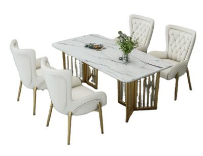 China / Stainless Steel Restaurant Set Modern Luxury And Chairs Set Marble Top Glass Dining Table Set for sale