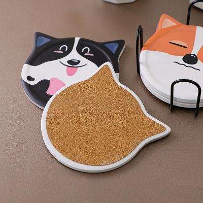 China New Design Viable Dog Cat Head Shape Custom Coasters Set Stand Blank Coaster UV Printing DIY Animal Ceramic Coaster for sale