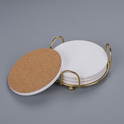 China Durable Lightweight Round Coasters Ceramic Tile Thin Absorbent Drinks Coasters Set Custom White Print Blank White Ceramic Coaster for sale