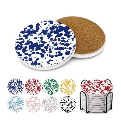 China Viable Spray Ink Around Coaster Cork Absorbent Drink Art Custom Ceramic Coaster Set Stand Holder Set Empty Ceramic Coasters for sale