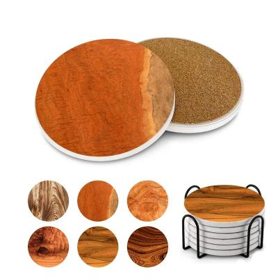 China Nature Sustainable Ceramic Absorbent Wood Patterns Coaster Cork Back Custom Blank Art Nordic Drink Coasters Set Backing Ceramic Coaster for sale