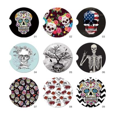 China Viable Skeleton Funny Drinks Bottle Series Car Sublimation Car Coasters Irregular Ceramic Mug With Cork Absorbent For Drink for sale