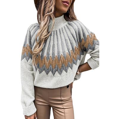 China Women Sweater 2021 Breathable Women High-Neckline And Long Sleeve Printed Loose Casual Knit Women Sweater for sale