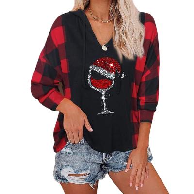 China 2021 Breathable Christmas Cowinner Print Woman Casual Patchwork Long Sleeve Blouses Tops Christmas Hoodie for sale