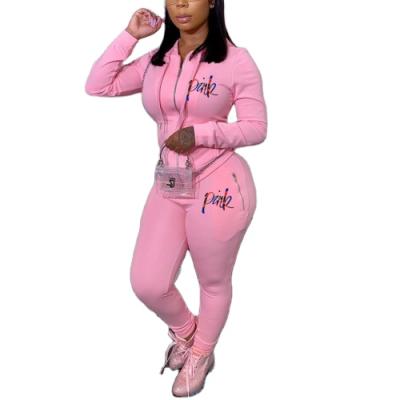 China Pink Letter Top Breathable Casual Two Piece Set Women's Jogging Polyester Pants & Trousers Teams Clothes for sale