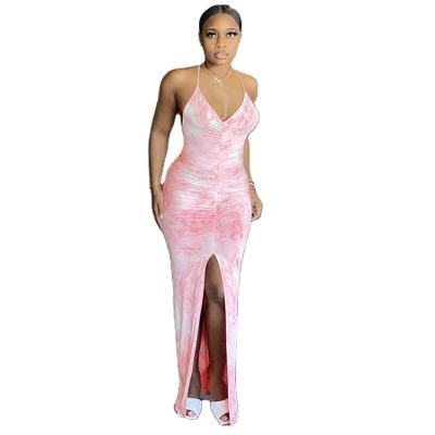 China 2021 Autumn Winter Women Fashion Christmas Sleeveless Elegant Long Dress Slit Bodycon Anti-Static Pink Latex Dresses for sale