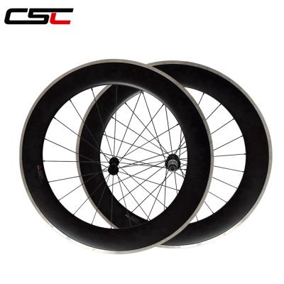 China Carbon CSC China Alloy Track Carbon Bicycle Wheel 700C Depth 80mm Depth Aluminum Anvil Wheelset for sale