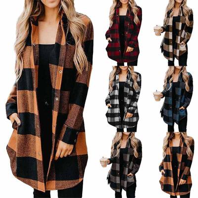 China Autumn And Winter Fashion Mid Length Cardigan Jacket Lapel Waterproof Plaid Long Sleeve Ladies Coat for sale