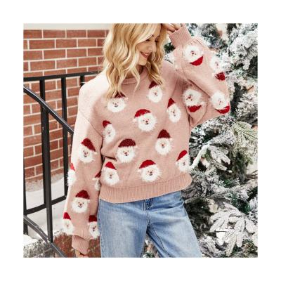 China Wholesale Lovely Santa Embroidered Ladies Christmas Sweaters Anti-wrinkle Tops Custom Knitted Crewneck Women Sweaters for sale