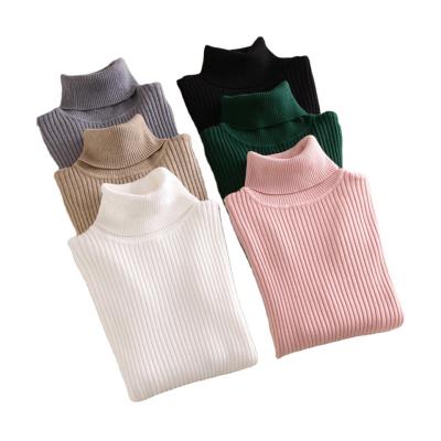 China Custom Made Anti-wrinkle Logo High Elasticity Slim Wool Tops Solid Color Women's Turtle Neck Knitted Sweater for sale