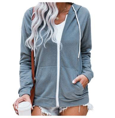 China Casual Side Pocket Zipper Anti-pilling Loose Hoodies Coat Women Solid Color Fashionable Hoodies With Strings for sale