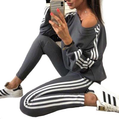 China 2021 Sport Fashion Quilting Stripe Quilting Casual Solid Color Plus Sice Tracksuit Women's Two-Piece Set Clothing for sale