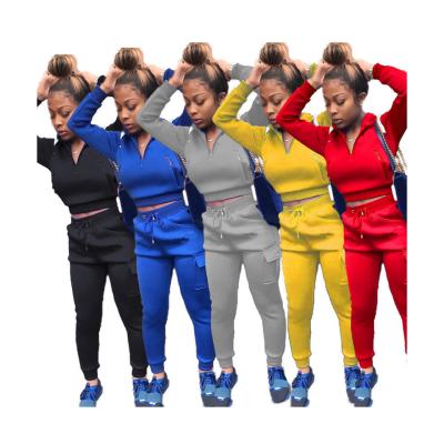 China QUICK DRY fashion plus size zipper two piece women's sets multi-color drawstring ladies set for sale