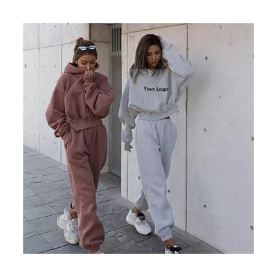 China Anti-pilling Custom Made Two Piece Set Autumn Winter Wholesale Track Suit Logo Women Cropped Pullover Sweatshirt Pants for sale