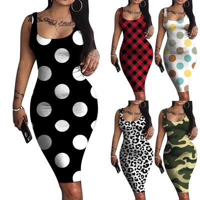 China Breathable Summer Beach Vacation Boots Women Dots Leopard Dress Tight Fit Casual Bodycon Pencil Dress for sale