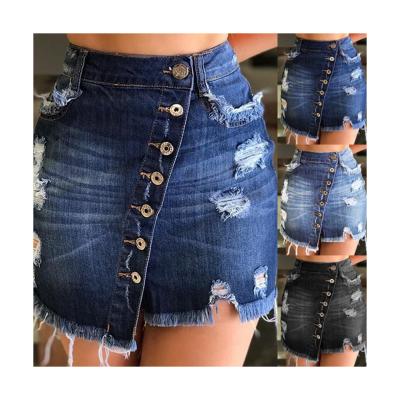 China New Fashion High Waist Breasted Design Anti-static Single Irregular Skirt Women's Retro Short Denim Skirt for sale