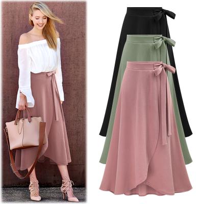 China Plus Size Women's Breathable Skirts Casual Asymmetrical Bowtie Vintage Slit Long Skirt High Waist Summer M-6xl for sale