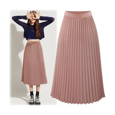 China High waist anti-static simple casual outdoor chiffon pleated skirt pure color elegant long skirts for ladies for sale