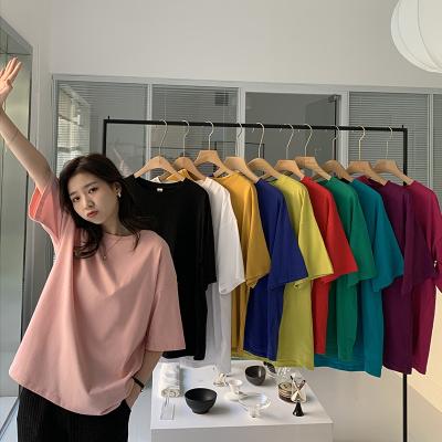 China 2022 Summer Custom Solid Color Round Tablets Spring And Neck Loose Shortsleeve Casual Women's Cotton T-Shirts for sale