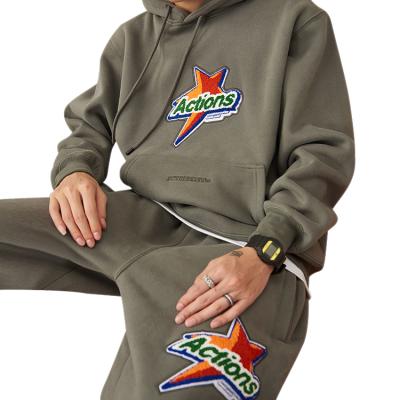 China Custom Logo Cotton Hoodie Long Sleeve Sweatsuit Unisex Anti-wrinkle 2 Piece Pullover Sweatsuit Set for sale