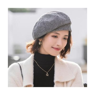 China Autumn And Winter Temperament Elegant Multicolor Beret Cotton Vintage Checked Monochrome Beret For Women for sale