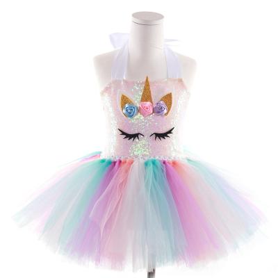 China Anti-wrinkle Anime Unicorn Dress Sequin Jumpsuit Girls party sequin tutu skirt costume wings girls costumes for sale