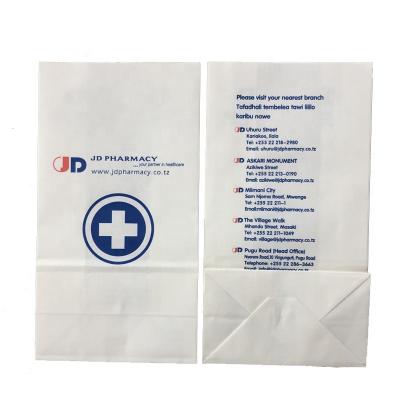 China Food Contact Premium Block Bottom Clean Packing Outlet and Substances Pharmacy Herbal Dispersary Prescription Paper Bag for sale