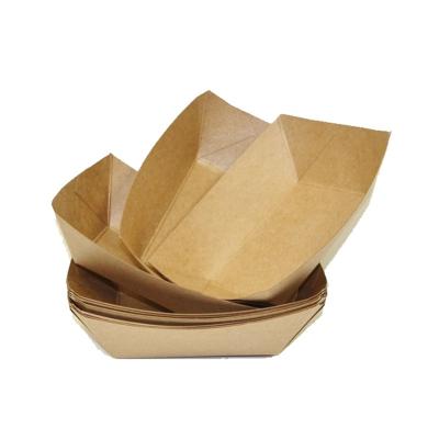 China Disposable Containers Food Contact Kraft Paper Box Packaging Food Tray Boat Tray With Pla Coating Fast Food Store for sale