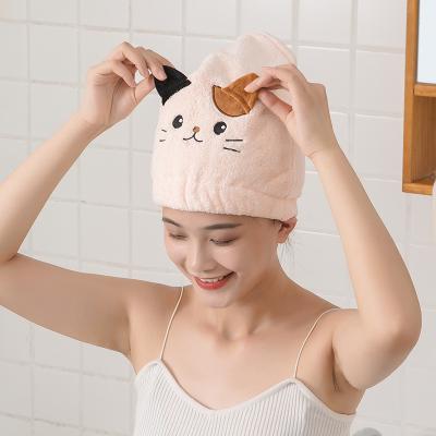 China Bilov Japan Style Cat Elastic Bath Shower Cap Microfiber Super Absorbent Hair Dryer Towel Cartoon QUICK DRY Hat for sale