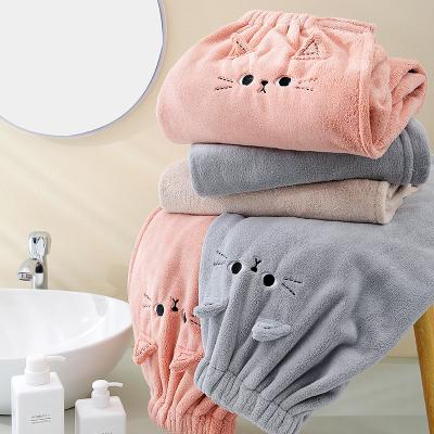 China Viable Cartoon Cat Ladies Wrap Body Robe 70*140cm Coral Fleece Absorbent Bath DressTowel From Factory With Adjustable Closure for sale