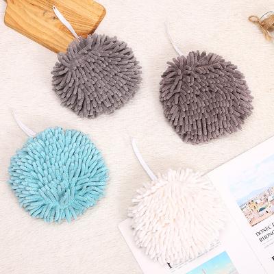 China 17*17cm Absorbent Chenille Hand Towels Ball Hypoallergenic Quick Dry Bath Hand Towel, Bathroom Hand Towels With Loop, Kitchen Hanging Hand Towel for sale