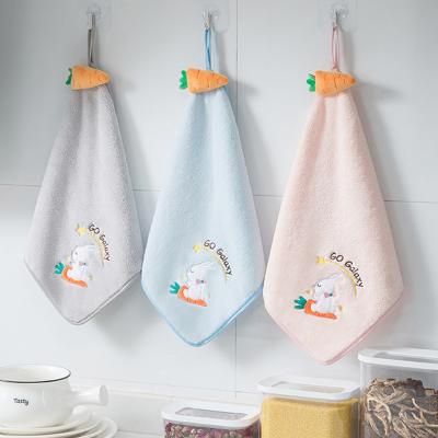 China Factory Wholesale Viable 30*30cm Microfiber Coral Fleece Absorbent Hand Towel For Kitchen Bathroom Hand Towels With Hang Loop for sale