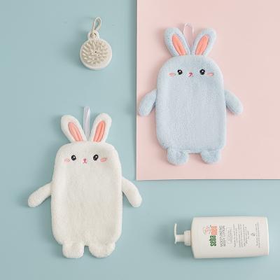 China Viable Factory Wholesale Hanging Hand Towel For Kids Cute Cartoon Rabbit Microfiber Absorbent Hand Towels With Loop for sale