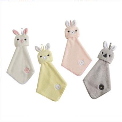 China Microfiber Hand Towel Sustainable Hanging Towel For Bathroom Cute Cartoon Rabbit Super Absorbent Hand Towels With Loop for sale