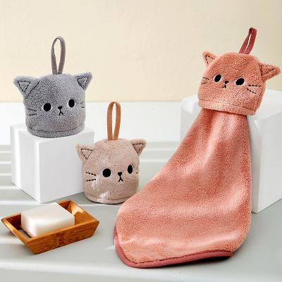 China Viable Cute Cartoon Cat Kitchen Hand Towels Factory Wholesale Absorbent Hand Towels With Loop for sale