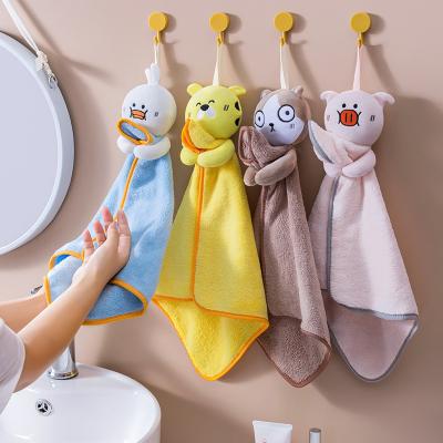 China BEERUS Microfiber Cartoon Viable Absorbent Hand Towels For Bathroom Kitchen Cute Hand Towels With Loop For Kids for sale