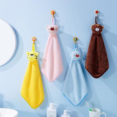 China Viable Factory Wholesale Hand Towels With Loop For Kids Cartoon Animals Microfiber Absorbent Hand Towels For Bathroom Kitchen for sale