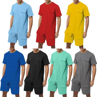 China Breathable Custom Plain Two Piece Casual Sports Wear Men Summer Short Sleeve Sweatpants Sets Fit Sweatshirt Suit for sale