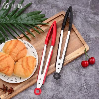 China Viable Non-Slip BBQ Cooking BBQ Grill Stainless Steel Kitchen Food Tongs With Food Grade Silicone Tips for sale