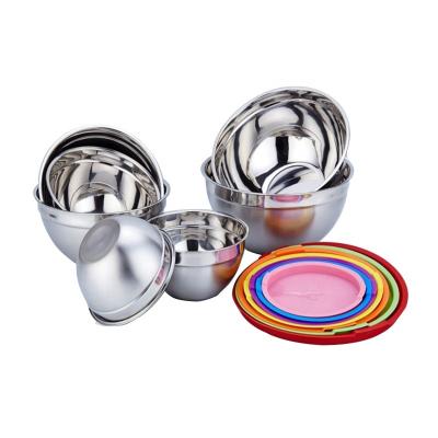 China Wholesale High Quality Viable 7 In 1 Fruit Stainless Steel Vegetable Salad Mixing Bowl Set Wither Lid for sale