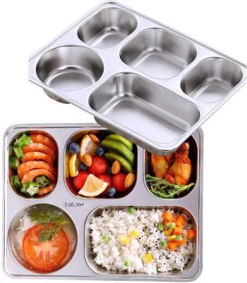 China Sustainable Wholesale 18/8 Stainless Steel Compartment Dishes Divide Food Lunch Tray for sale