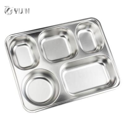 China Sustainable stainless steel serving plate bento box four compartments sus304 divided food five tray with lid for sale