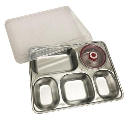 China Wholesale Sustainable 5 Compartment Stainless Steel Fast Food Tray Soup Bowl Bento Lunch Box With Lid for sale