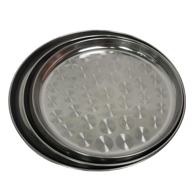 China Wholesale Silver Stainless Steel Round Food Patty Dinner Plates Factory Viable And Metal Serving Tray Set for sale