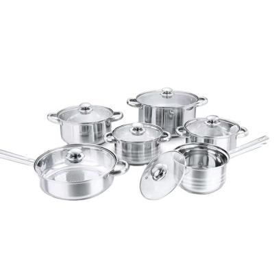 China Viable wholesale price cooking pot pan 12 pieces set stainless steel cookware pot with glass lid for sale