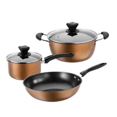 China Viable factory wholesale kitchenware 3pcs pots and pans cast iron nonstick cookware set for sale