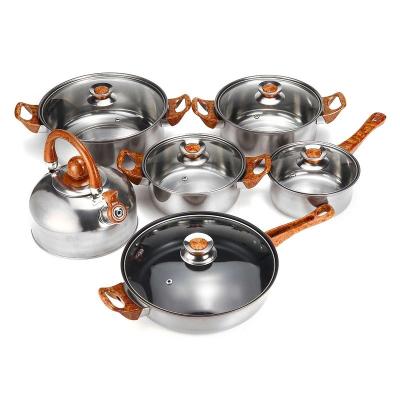 China Sustainable 12 Piece Kitchen Cooking Pots Set Nonstick Frying Pan Stainless Steel Cookware Set for sale