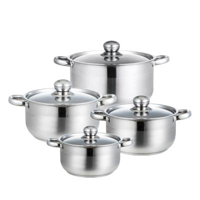 China Sustainable Factory Induction Double Bottom Heavy Duty Glass Lids 8PCS Cooking Pots 410 Stainless Steel Cookware Set for sale