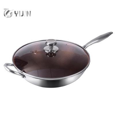 China Size Sustainable 304 Quality Stainless Steel Thicken Non Stick Bottom Frying Pan Wok With Lid for sale